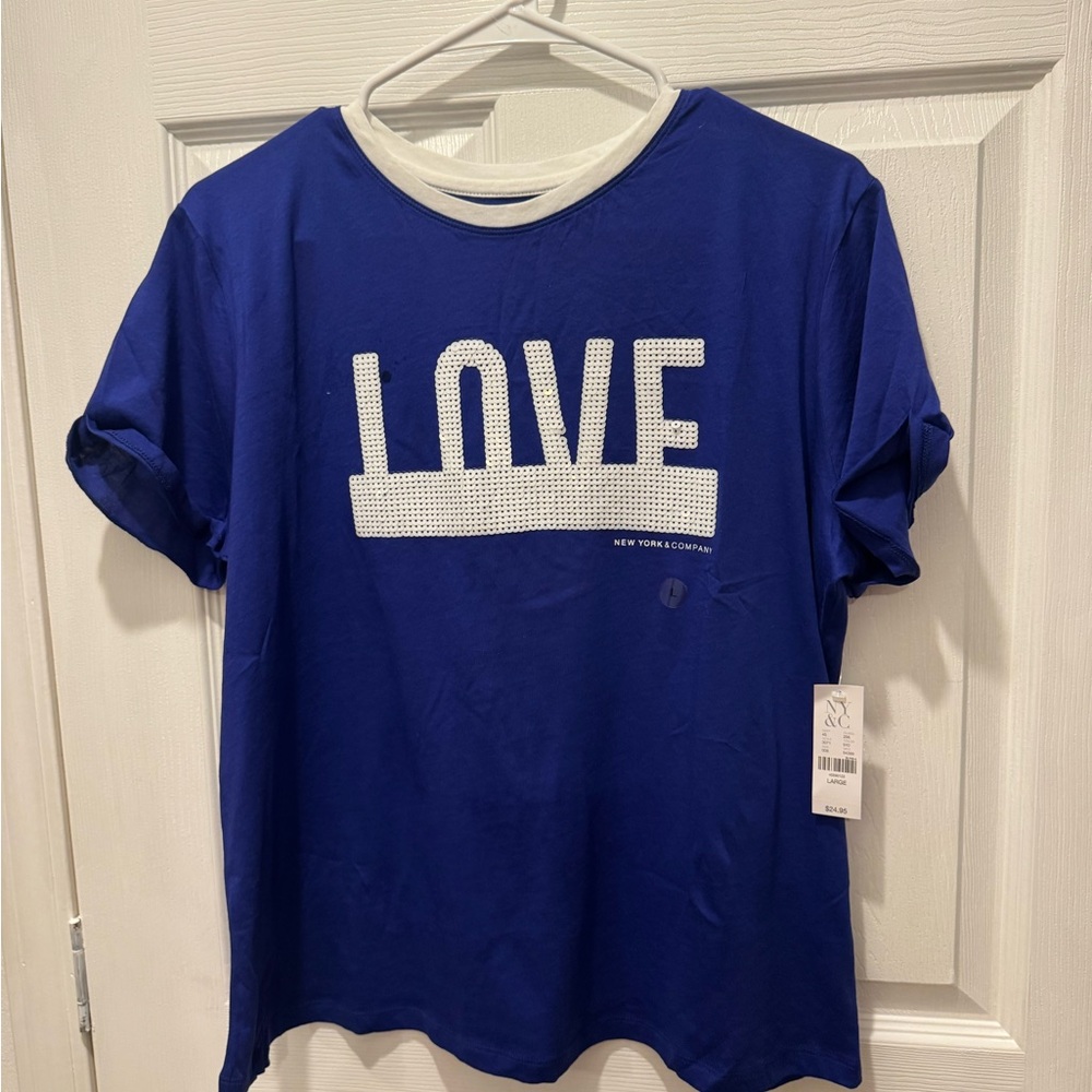 New York & Company Royal Blue Love T-Shirt
